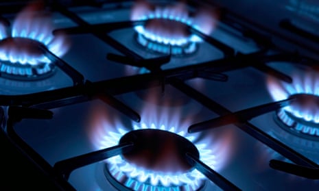 Four burning rings on a gas cooker