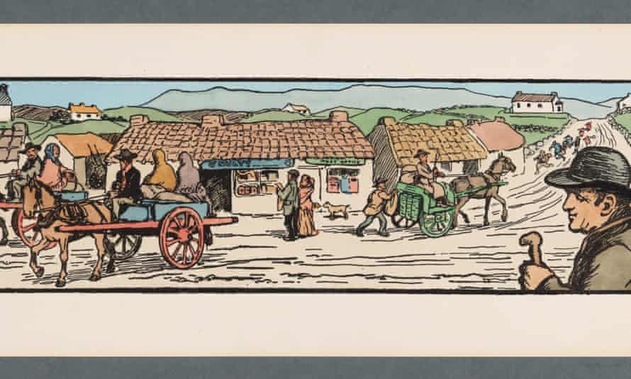 The Village - Cuala Press hand-coloured print.