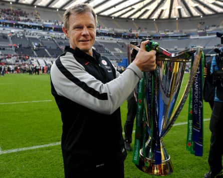 Mark McCall holds the Champions Cup trophy following the Champions Cup final match between Saracens and Leinster at St. James Park