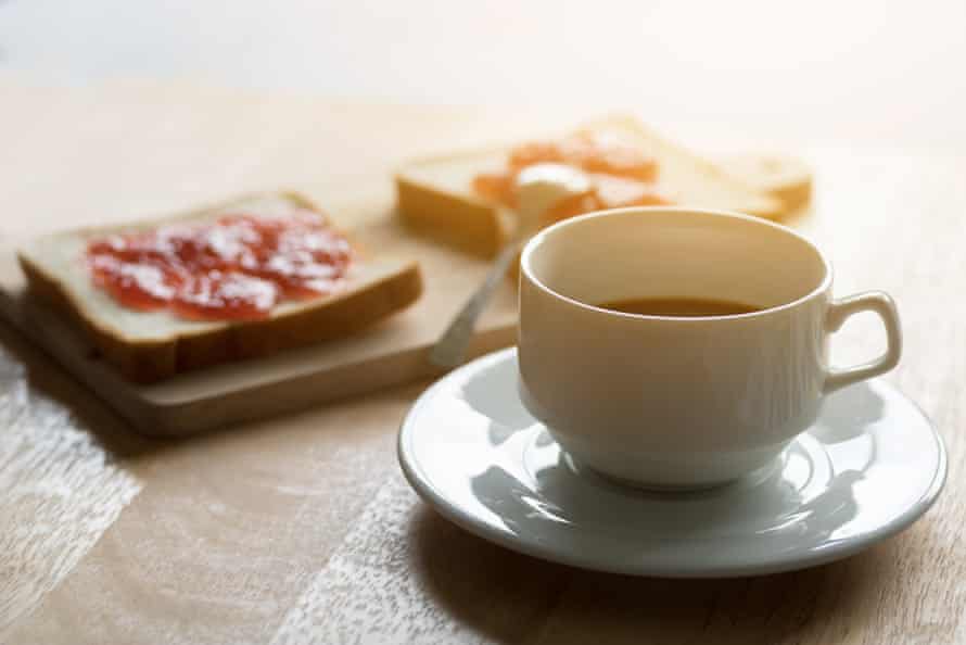 Jam, toast and coffee in the morning.