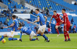 Liverpool’s Diogo Jota drives in a precise shot.