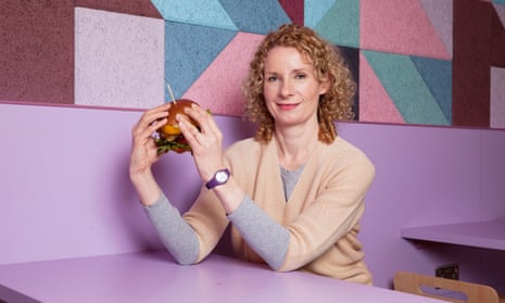 Bee Wilson prepares to try a “fake meat” burger in Cambridge. 