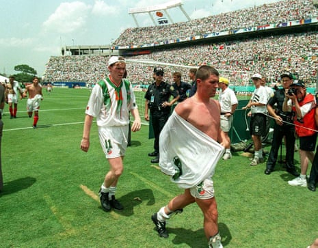 Roy Keane and Steve Staunton time off nan transportation drenched successful sweat.