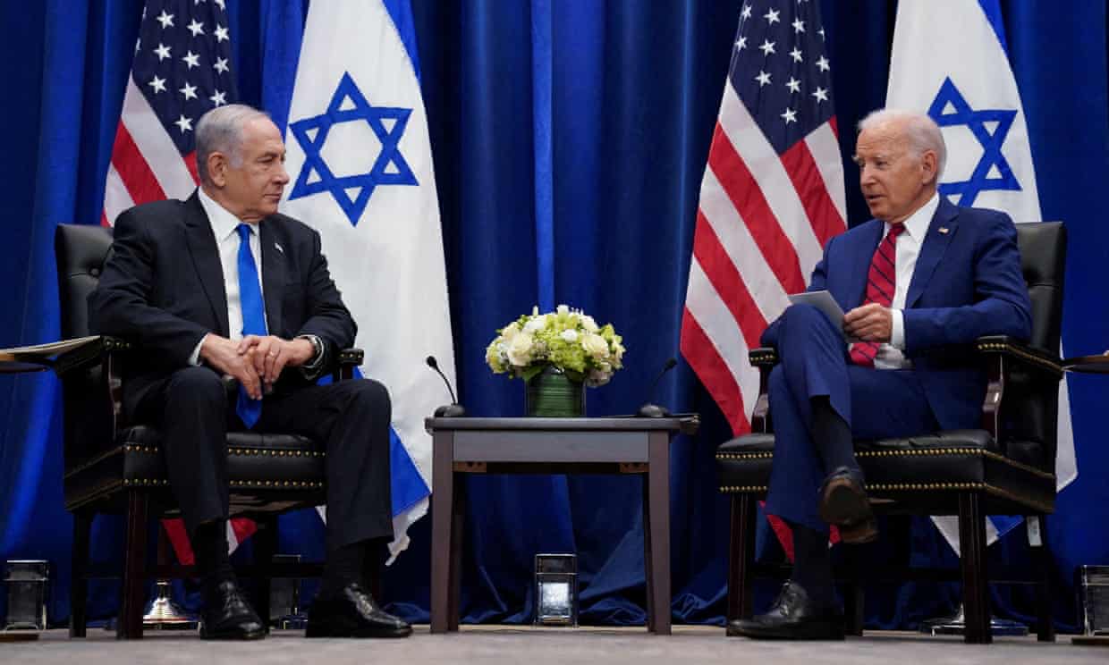 Israel's prime minister, Benjamin Netanyahu (left), with Joe Biden on the sidelines of a UN general assembly meeting in New York in September. Photograph: Kevin Lamarque/Reuters