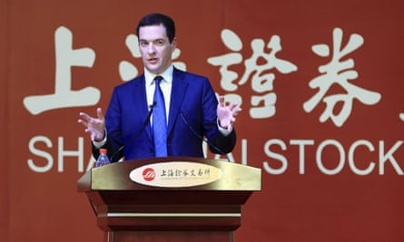 Britain’s Chancellor of the Exchequer George Osborne delivers a speech at the Shanghai Stock Exchange, 2015.