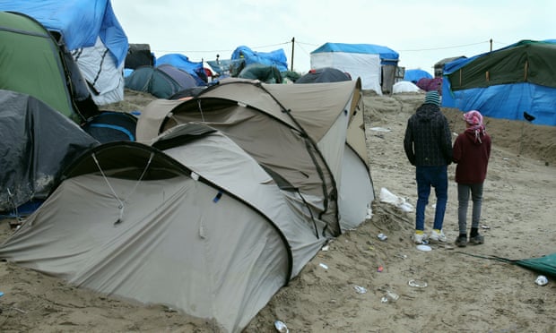 Unaccompanied child migrants at the Calais refugee camp.