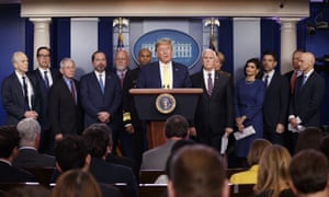 US President Donald Trump speaks in the briefing room of the White House, Monday, March, 9, 2020.