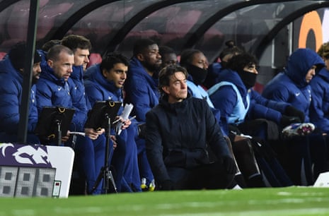 Tottenham Hotspur manager Thomas Frank looks dejected after Burnley's Lyle Foster scores their second goal.
