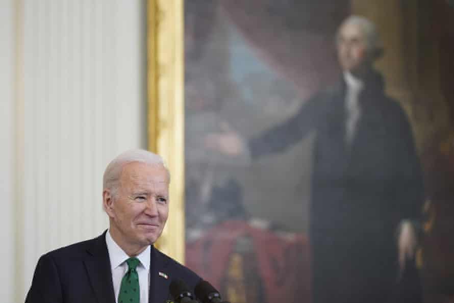 President Joe Biden speaks at a St. Patrick’s Day celebration in the East Room of the White House, Thursday, March 17, 2022, in Washington.