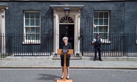 Theresa May outside No 10, delivering her statement on the London Bridge attack