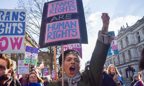 Trans rights activists protest outside Downing Street in January 2023.