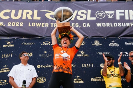 Gilmore raises the WSL trophy after beating Carissa Moore in the season finale.