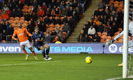 CJ Hamilton fires home Blackpool’s third goal.