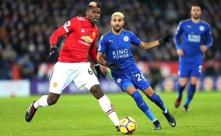 A question about Paul Pogba, left, captaining Manchester United at Leicester prompted José Mourinho to lose his temper.