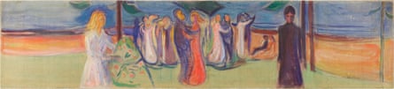 Dance on the Beach was painted by Edvard Munch as one of 12 paintings by the stage actor, Max Reinhardt.