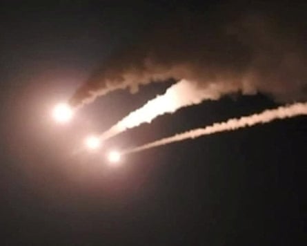 Iran launches missiles towards Israel at an unknown location.