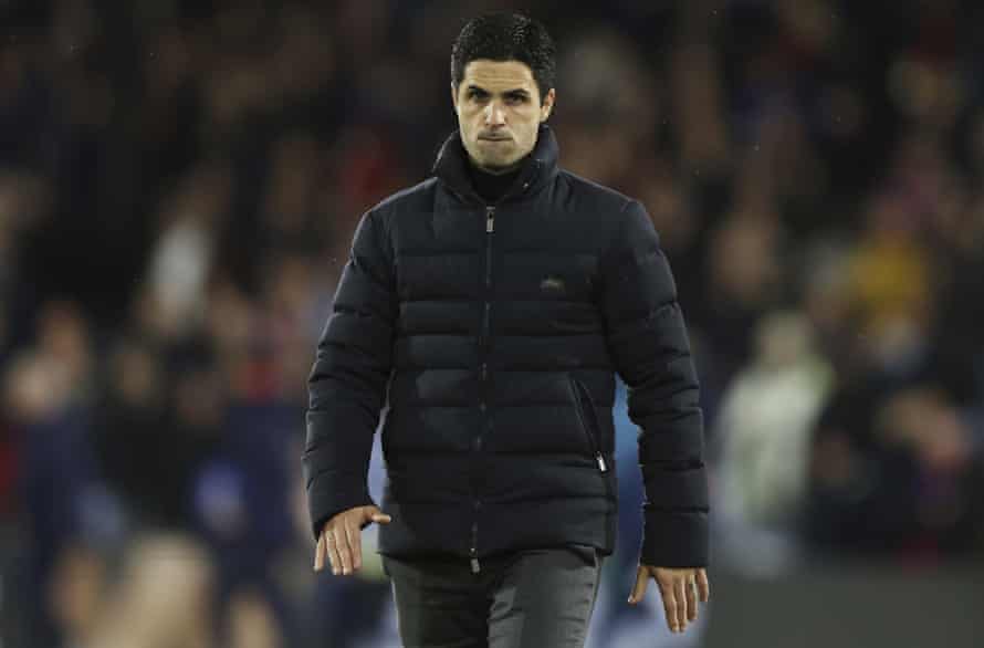 Arsenal’s manager Mikel Arteta walks off the pitch after their 3-0 defeat to Crystal Palace.