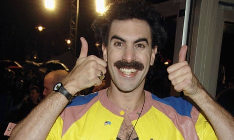 Sacha Baron Cohen, in character, at the London film festival premiere of Borat in 2006. 