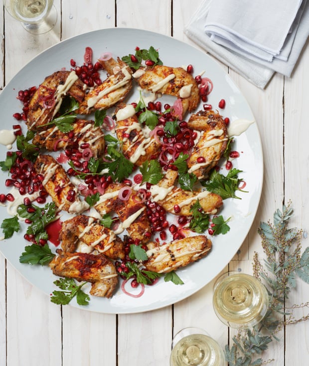 grilled sesame chicken wings with sticky pomegranate