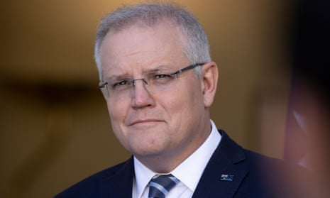 Prime minister Scott Morrison at a press conference in the PM’s courtyard of Parliament House in Canberra this morning.