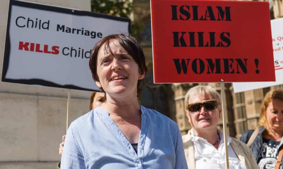 Anne Marie Waters at an ‘Islam kills women’ rally in Westminster in 2016