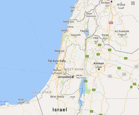 Israel and the Palestinian territories on Google Maps, 19 August 2016.