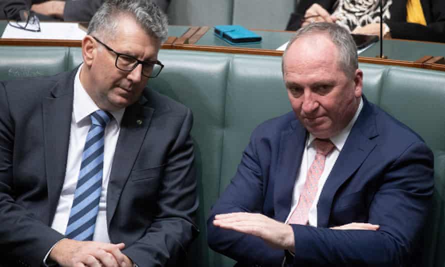 Australia’s deputy prime minister Barnaby Joyce talks to resources minister Keith Pitt