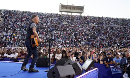 Bruce Springsteen performs on stage.
