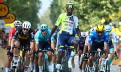 Biniam Girmay (centre) wins stage three of the 2024 Tour de France