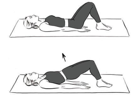 Two illustrations showing how to perform a bridging exercise