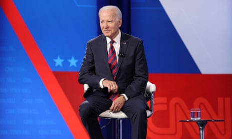 Joe Biden at the town hall, where he said approval for vaccines for young children could come ‘at the beginning of the school year’.