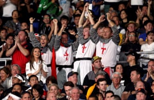 England fans in the stands celebrate going 10-0 ahead after a penalty kick by George Ford.