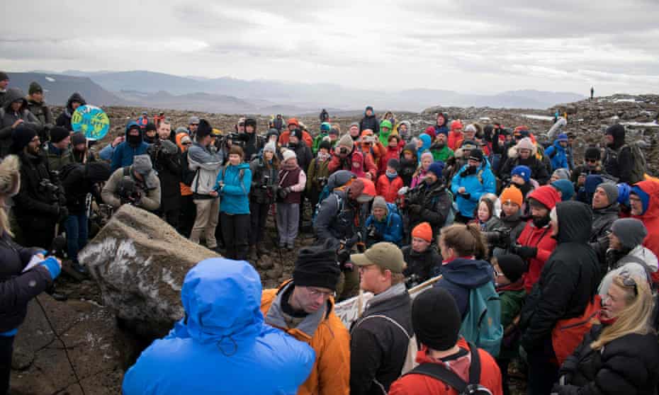 A ceremony to mark the passing of Okjokull, Iceland’s first glacier lost to climate change. It once covered 16sq km but has melted to a fraction. 