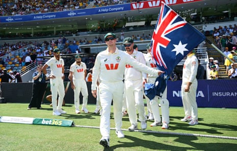 Steve Smith leads the Australian team on to the field on Sunday
