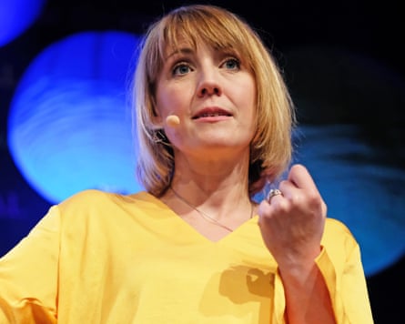 Head and shoulders shot of Geddes speaking at Hay festival