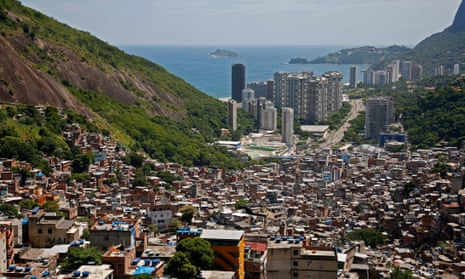 View down from the top of Rio de Janeiro Rocinha favela, Brazil.