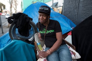 Ressy Finley, who lives in a tent on 6th Street in Downtown LA.