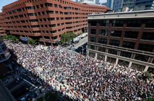 A crowd of leftwing counter-protesters marching through Boston.