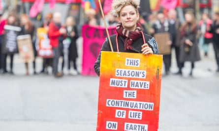 Extinction Rebellion protests outside London Fashion Week in February