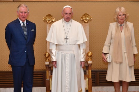 The then Prince of Wales and the Duchess of Cornwall (now King Charles III and Queen Camilla) met with Leo XIV’s predecessor Pope Francis at the Vatican in 2017.