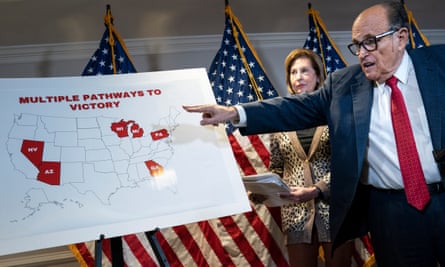 More than two weeks after the election Trump's lawyers Rudy Giuliani and Sidney Powell were still falsely claiming Trump had a path to victory. Courts have repeatedly rejected their lawsuits.