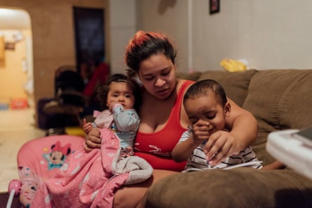 Ashley Melecio, center, sits with her daughter Da’miaa Morales, left, and her son Da’ahmeer Melecio-Martinez at her home in Chester, PA., on Friday, January 18, 2019. She says she doesn’t let her kids play outside because of all the traffic and because of how bad it smells. Residents live right behind the Covanta incinerator that is now burning around 200 tons of garbage and recycling a day.