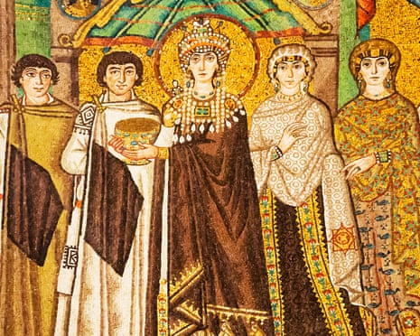 Colourful mosaic of Empress Theodora and her attendants