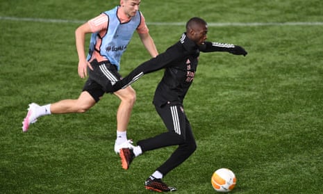 Nicolas Pépé during a training session in Molde where Arsenal are playing in the Europa League in Thursday