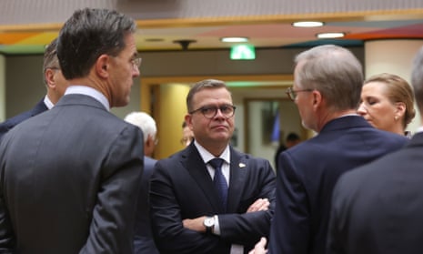 Mark Rutte, the prime minister of the Netherlands; Petteri Orpo, the prime minister of Finland; Petr Fiala, the leader of the Czech Republic, and Mette Frederiksen, the Danish leader.