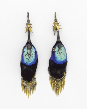 Earrings made from birds at the V&A show.