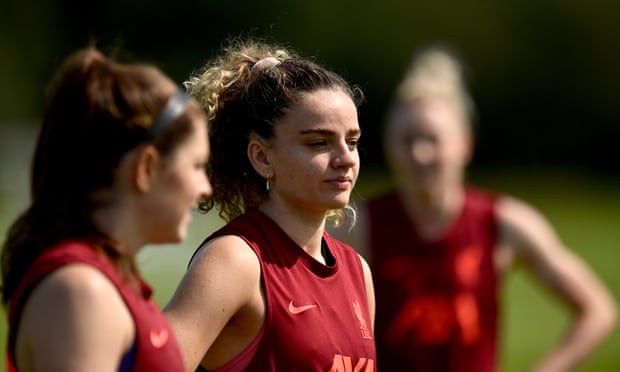Leanne Kiernan, the summer arrival from West Ham, takes part in Liverpool training. 