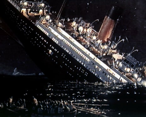 Film still of Titanic sinking