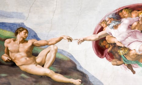 The creation of Adam, Michelangelo’s fresco on the ceiling of Sistine Chapel.