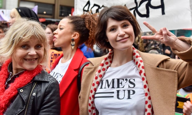 Gemma Arterton with her mother at the Million Women Rise rally, March 2018